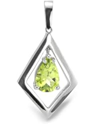 Parallelogram Pendant With 8 MM Genuine Pear Cut Peridot Center Stone In Silver.