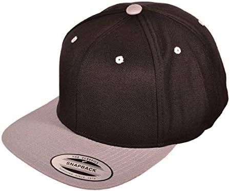 Wholesale Wool Blend Flexfit Yupoong Flat Bill Blank Snapback Hats (Two-Tone, Black/Silver) - 21186