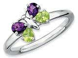 Stackable Expressions Sterling Silver Amethyst and Peridot Butterfly Stackable Ring