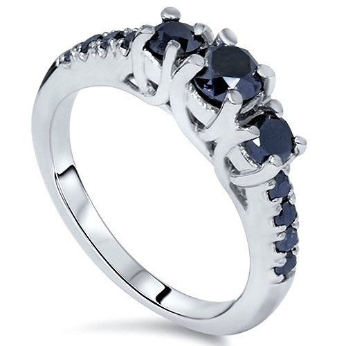 1.51ct Black Diamond Three Diamond Pave Engagement Anniversary White Gold Womens 1.51ct Black Diamond Three Diamond Pave Engagement Anniversary White Gold Womens