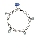 Aquamarine Cubic Zirconia LOVE Letters and Lock and Key Charm Bracelet in CAREFREE Sterling Silver 7.5"