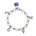 Aquamarine Cubic Zirconia LOVE Letters and Lock and Key Platinum Overlay Sterling Silver Charm Bracelet 7.5"
