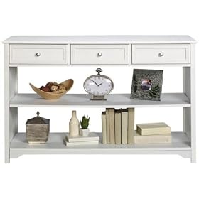 Oxford 47 Inch White Three - Drawer and Open Shelf Console Table, THREE-DRAWER, WHITE