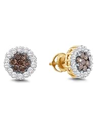 0.76 cttw. Diamond Ladies Flower Earrings 14K Yellow Gold