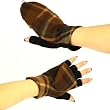 Winter Wool Plaid Flip Top Fingerless Snug Gloves Brown
