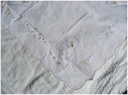 White &amp; Gold Embroidered Christmas Candle On ORGANZA (Table Centre)