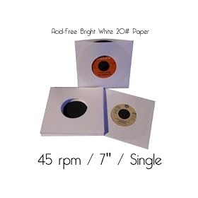 50 7" 45 rpm White Paper Vinyl Record Sleeves / Protectors - Heavy 20# Weight Paper With Hole For Viewing Label - Made In USA
