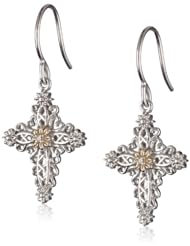 Precious Moments 2-Tone Sterling Silver Diamond Accent Scrollwork Cross Drop Earrings