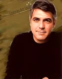GEORGE CLOONEY ACRYLIC, OIL, & GICLEE MIXED MEDIA PAINTING W GALLERY WRAP STYLE MOUNT 26X20X3/4