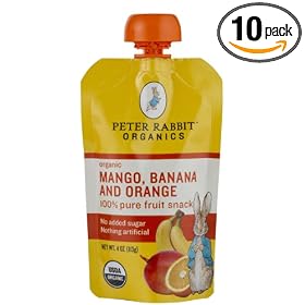 Peter Rabbit Organics, Organic Mango, Banana and Orange 100% Pure Fruit Snack, 4 Ounce Pouches (Pack of 10)