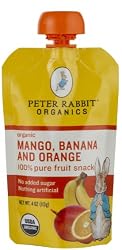 Peter Rabbit Organics, Organic Mango, Banana and Orange 100% Pure Fruit Snack, 4 Ounce Pouches (Pack of 10)