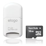 ELAGO Mobile Micro SD & M2 Reader (White) + Sandisk 16GB Microsdhc Memory Card