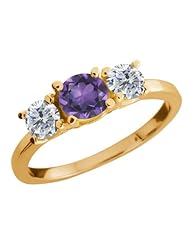 0.99 Ct Round Purple Amethyst G/H Diamond 18K Yellow Gold Ring