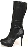 Womens Stiletto Knee-High BLACK Sporty Classy BOOTS