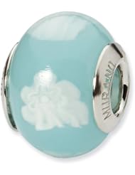 Sterling Silver Lt. Blue/White Italian Murano Charm Bead Fits Pandora Chamilia Biagi Bracelet