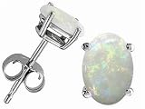 1.00 cts Genuine Oval Opal Earrings - 14kt White or Yellow Gold LIFETIME WARRANTEE