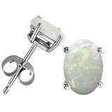 1.00 cttw Genuine Oval Opal Earrings - 14kt White or Yellow Gold LIFETIME WARRANTY