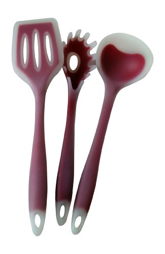 Silicone Kitchen Utensils: Food Grade Silicone 3 Piece Red Kitchen Tools Set Non-stick Non-toxic,