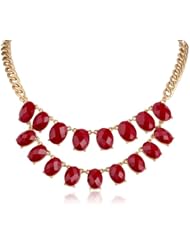 Two Row Faceted Cabochon Dark Red Necklace, 18.75"