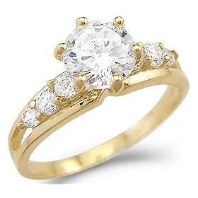 Solid 14k Yellow Gold New Solitaire Round CZ Cubic Zirconia Engagement Ring 1.5 ct: Jewelry