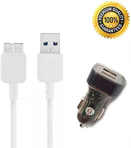 SideTech Super Speed USB 3.0 Type A to Micro-B Note 3 Cable in WHITE (3 FEET, SHIPPED ON SAME BUSINESS DAY) (3 FT Note 3 Cable + Car Charger Bundle)