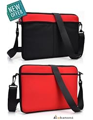 Notebook Briefcase fits 11.6" Acer Chromebook Messenger Bag - RED & BLACK. Bonus Ekatomi screen cleaner sticker