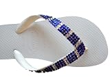 SWAROVSKI CRYSTAL HAVAIANAS FLIP FLOPS SANDALS THONGS WHITE/COBALT U.S. SIZES 4-10