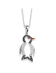 Sterling Silver Enameled CZ Penguin 18 Inch Necklace