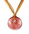 Necklace - N127 - Murano Glass Style - Round Shape ~ Red, Copper and Silver hung on Brown 5 Strand Organza and Cotton Cord + 2" Extension Chain