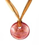 Necklace - N127 - Murano Glass Style - Round Shape ~ Red, Copper and Silver hung on Brown 5 Strand Organza and Cotton Cord + 2' Extension Chain