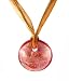 Necklace - N127 - Murano Glass Style - Round Shape ~ Red, Copper and Silver hung on Brown 5 Strand Organza and Cotton Cord + 2" Extension Chain