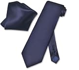 100% SILK Solid Navy Blue Color Neck Tie Hanky Set. Men's NeckTie.