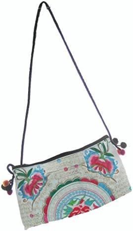 Unique Asian Embroidery Tote Shoulder Bag Crossbody Boho Hippie Thai Hmong Tribal Purse Handicraft Gift Idea White