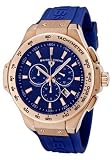 SWISS LEGEND Men's Maverick Chronograph Blue Dial Rose Gold Tone IP Case Blue Rubber