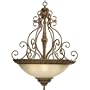 Progress Lighting P3864-62 Five-Light Foyer Large Pendant with Antique Stone-Etched Glass and Carved Acanthus Leaf Detail, Creme Brulee
