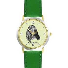 Basset Hound (SC) Dog - WATCHBUDDY® DESIGNER DELUXE TWO-TONE THEME WATCH - Arabic Numbers-EMERALD... by WatchBuddy