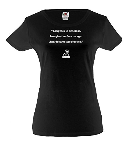 Ladies printed white cotton T-Shirt Fruit of the Loom Walt Disney quote Laughter