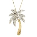 10k Yellow Gold Diamond Palm Tree Pendant (I-J Color, I3 Clarity), 18"