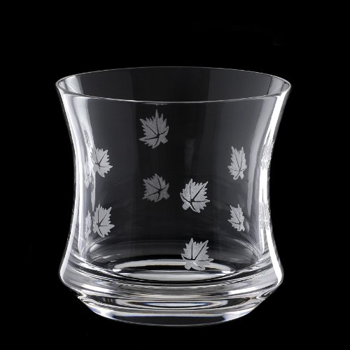 Grehom Crystal Whisky Glass (Set of 2) - Maple Leaf; Hand Etched Whisky Glasses; Mouth Blown Crystal Glasses; Beautiful Gift delivered with 2 handprinted cotton serviettes