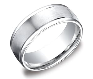 Men's Platinum 8mm Comfort Fit Plain Wedding Band with High Polished Round Edges and Satin Center Size 9.5