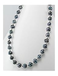 Tahiti (Dyed) Fresh Water Pearls Necklace In 92.5 Sterling Silver