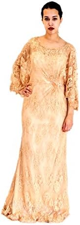 Sarafia Haute Couture Women's Cape Sleeve Lace Dress 14 Salmon