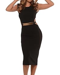 Sexy Polyester/Spandex Sleeveless Belted Open-Back Cutout Club Dress/Party Dress/Midi Dress 
