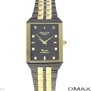 Omax Quartz WaterProof Men Watches Two Tone Gold N Black Stainless Steel Band Black Dial