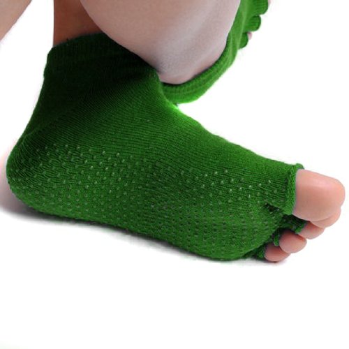 kilofly Non-skid Half Toe Cotton Yoga Socks Value Pack [Set of 2 pairs], Dark Green