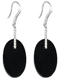 14K White Gold Hand-Crafted Designer Black Onyx Earrin Enhanced with Pave Set Diamonds.(GH-Color, SI-Clarity, c.t.t.w.0.06CT).
