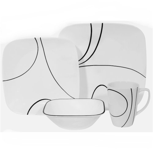 Corelle Simple Lines Square 16-Piece Dinnerware Set, Service for 4