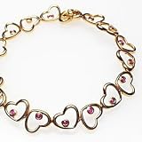 Heart Shaped Ruby & Diamond Bracelet Solid 14k Gold