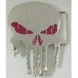PUNISHER SKULL SILVER CHROME BELT BUCKLE WITH BONUS LEATHER BELT by BeltmastersDirect