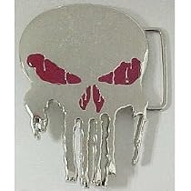 PUNISHER SKULL SILVER CHROME BELT BUCKLE WITH BONUS LEATHER BELT